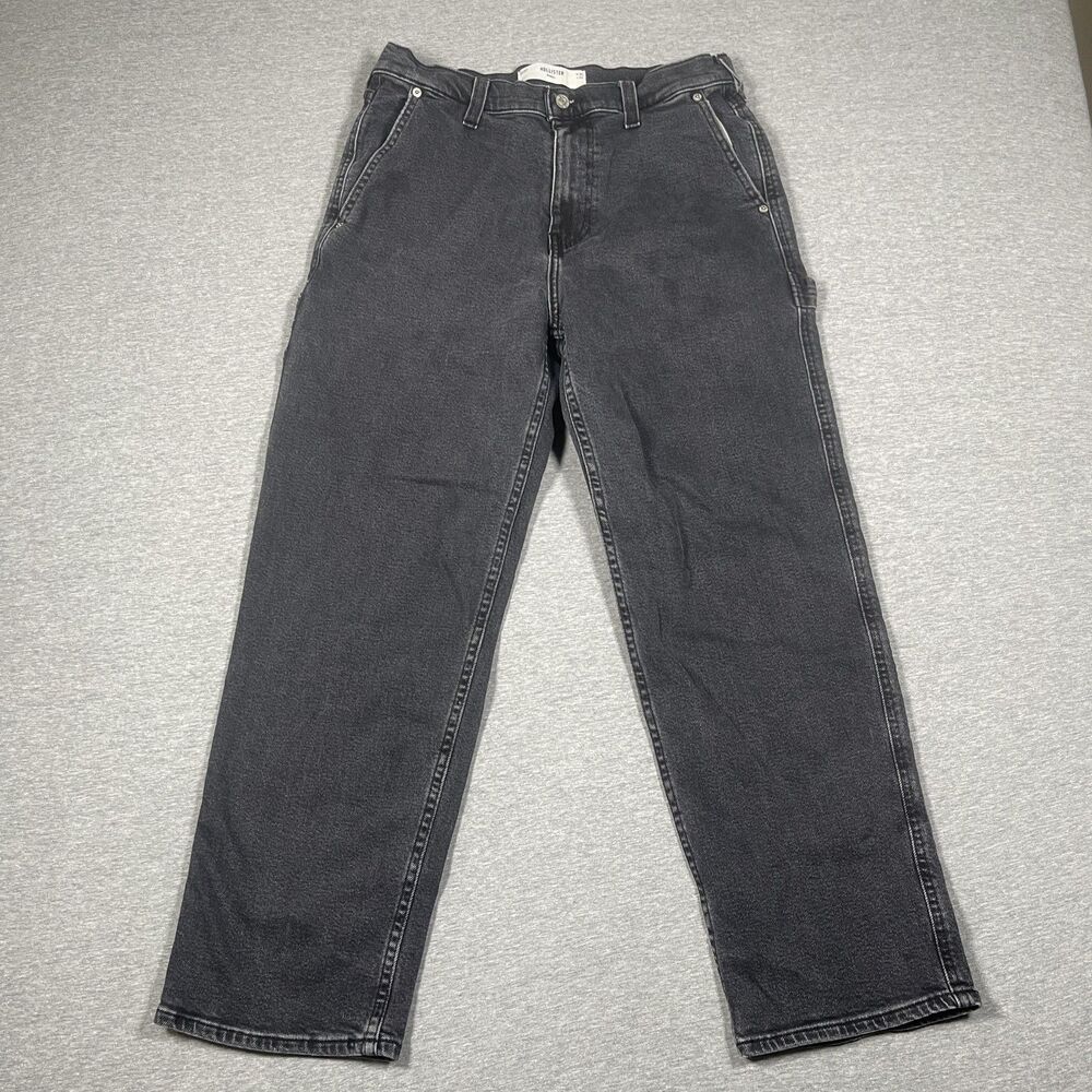 Hollister Baggy Jeans Mens 30x30 Black Charcoal Wash Relaxed Straight Denim